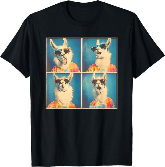 Tie-Dye Animal Groovy Llama Lover Men Women Kids Colorful Hippie Llama Wearing Tie Dye Llama Lovers T-Shirt - Black