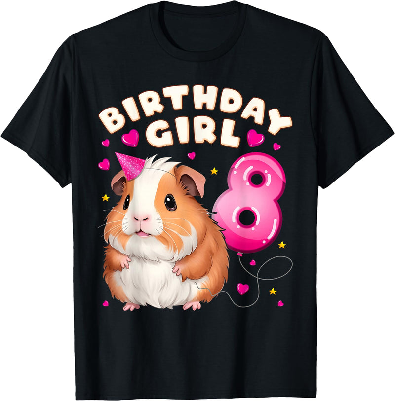 Birthday Girl by Content Design Studio 8th Birthday Girl 8 Years, Guinea Pig T-Shirt - Black