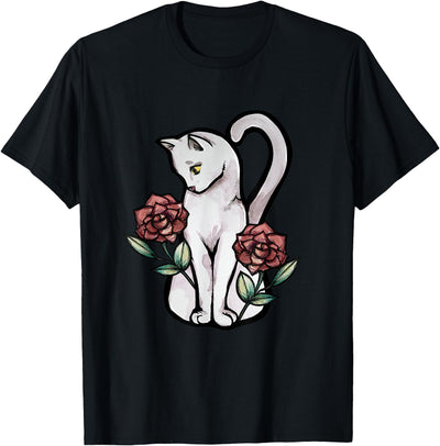 Cat Snugg White cat roses T-Shirt