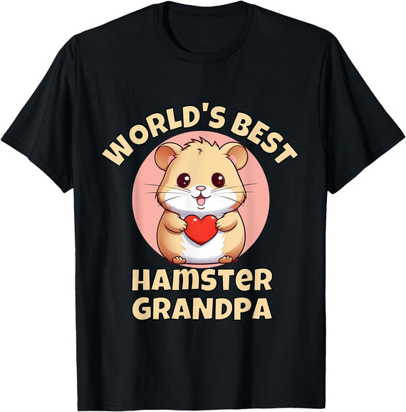 Cute World's Best Hamster Grandpa Grandfather T-Shirt - Black