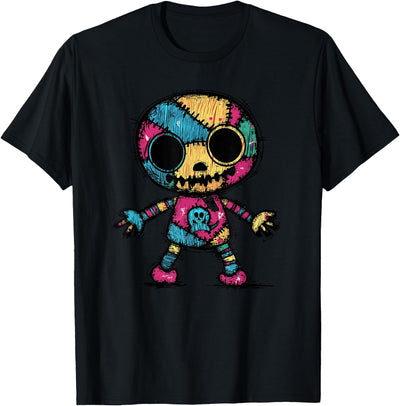 Colorful Punk Rock Goth Skeleton Halloween Colorful Skull Patchwork Skeleton Art T-Shirt