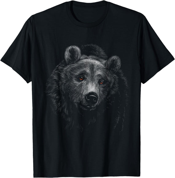 Funny Cute Bear Wild Black Animal Lover Theme Bear Lover Head Portrait black background Theme Animal T-Shirt - Black