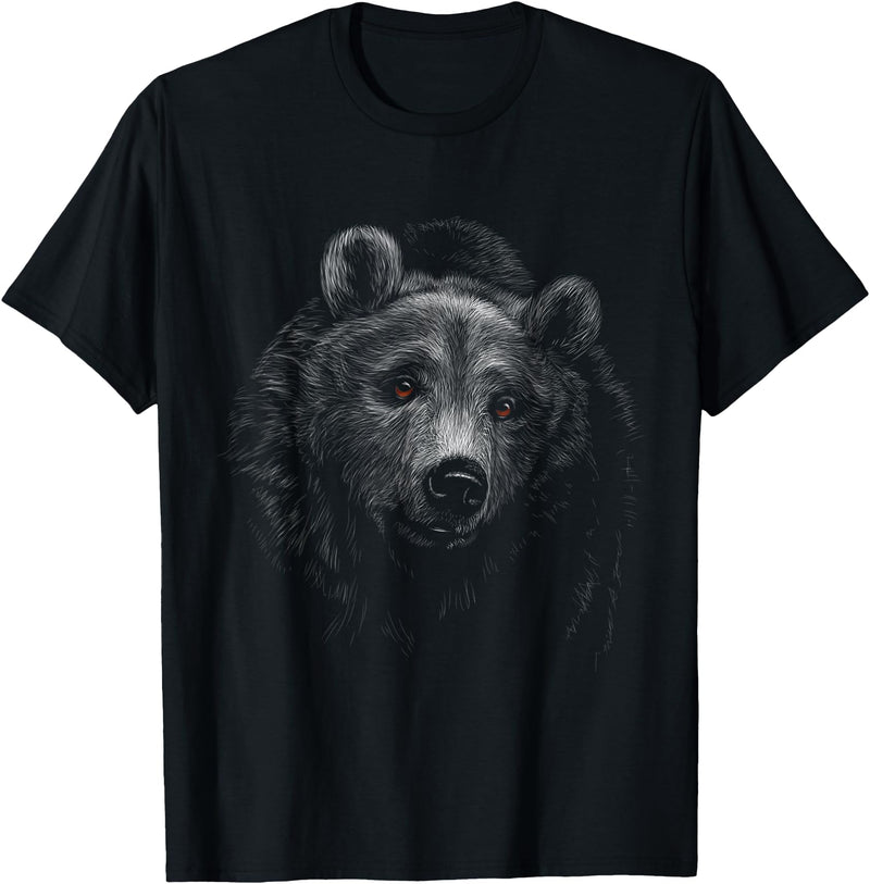 Funny Cute Bear Wild Black Animal Lover Theme Bear Lover Head Portrait black background Theme Animal T-Shirt - Black