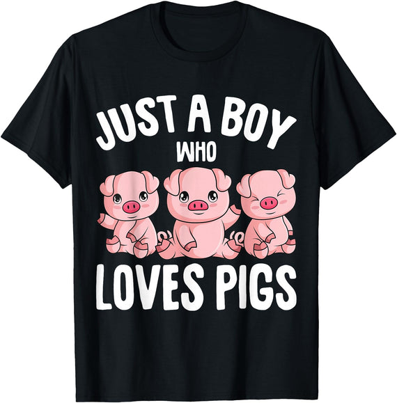 Funny Pig Lover & Owner Gift Ideas Just A Boy Who Loves Pigs Kids Boys T-Shirt - Black