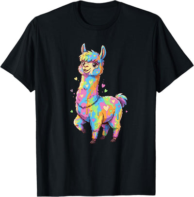 Rainbow Llama Love Pastel Hearts Kawaii Colorful Rainbow Heart Llama Kawaii Cute T-Shirt