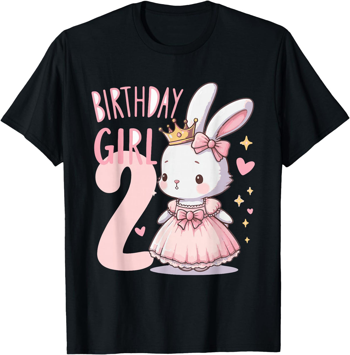 Rabbit Princess Children's Birthday 2 Years Girl Pink T-Shirt in Black