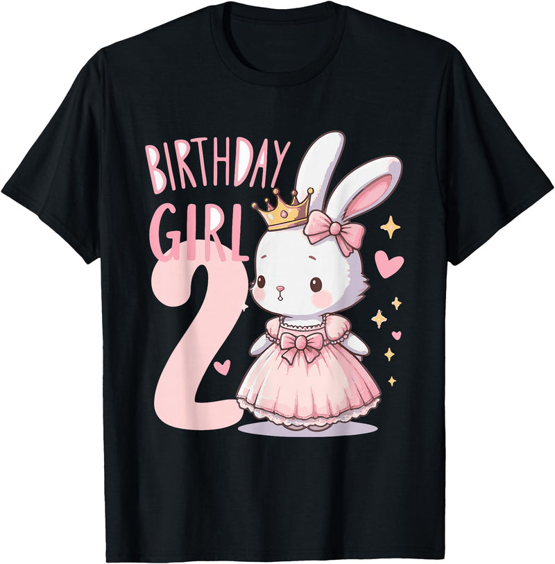 Rabbit Princess Children's Birthday 2 Years Girl Pink T-Shirt in Black