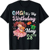 H1Shop Happy Birthday Born On May 28 OMG It's My Birthday Born On May 28th Girl with Present Bear T-Shirt - Black