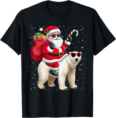Santa Claus Riding A Polar Bear Christmas Boy Girl Kids T-Shirt