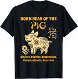 Chinese Zodiac Pig Birthday Year of the Pig T-Shirt - Black