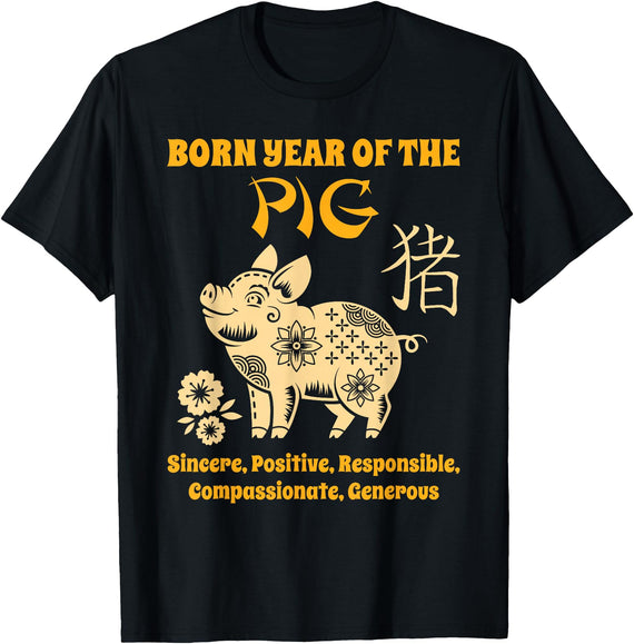 Chinese Zodiac Pig Birthday Year of the Pig T-Shirt - Black