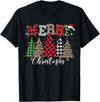 Merry Christmas Leopard Buffalo Red Plaid for Men Women T-Shirt - Black