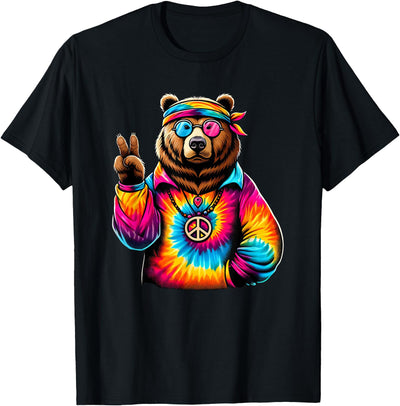 Peace Sign Tie Dye Grizzly Bear T-Shirt