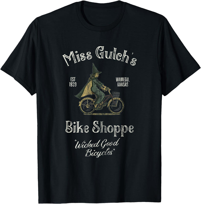 Pebble & Birch Collaborative Miss Gulch's Bike Shop, Distressed Funny Halloween T-Shirt - Black