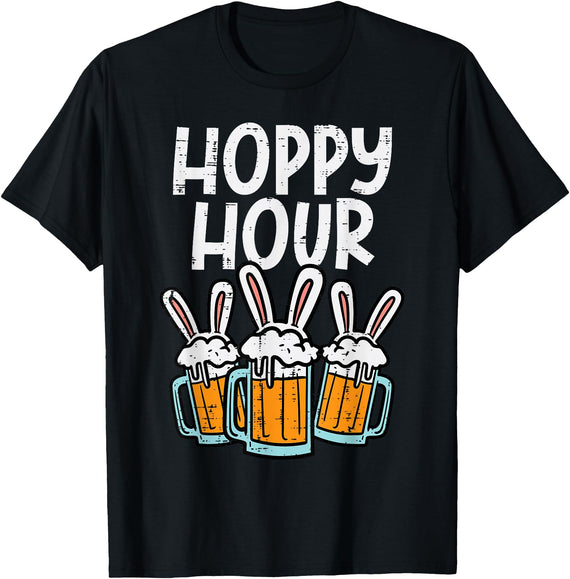 Hoppy Bunny Rabbit Ear Funny Happy Easter Day Men Women T-Shirt in Black