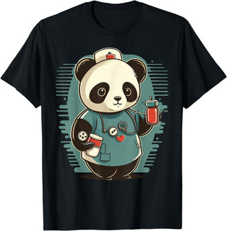 Panda Bear on Panda kids, women & men apparel Medical Nursing Panda on Nurse Panda T-Shirt - As Pictured