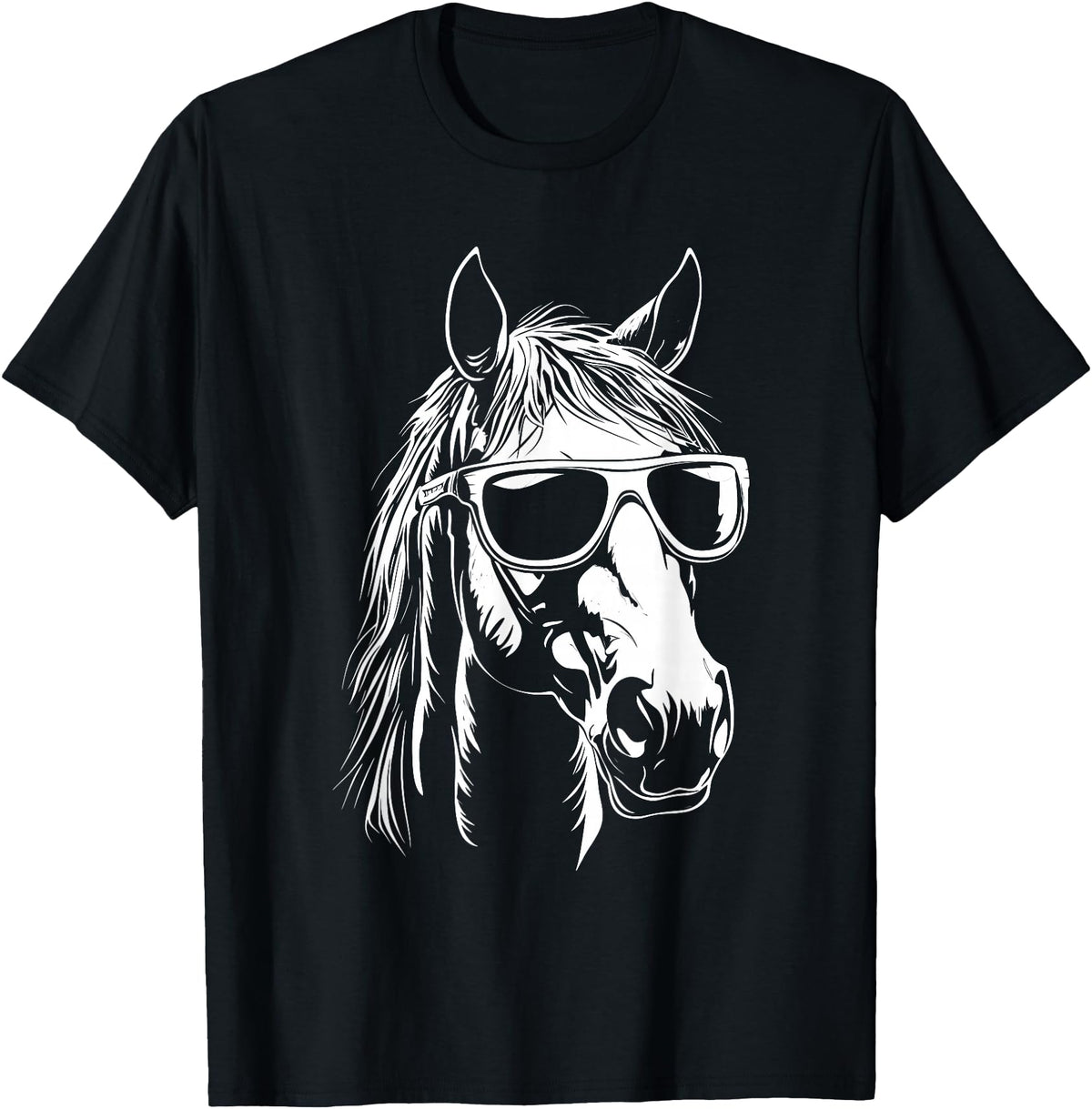 FunnyHorseCo. Funny Horse Sunglasses T-Shirt - Straight - Black