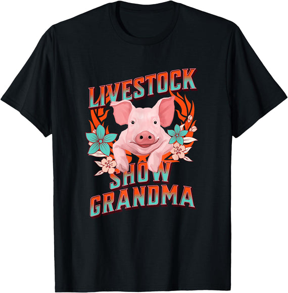 Showing Cattle & Pigs T-Shirts And Apparel Livestock Show Grandma - Shows Pigs at the Fair T-Shirt - Black