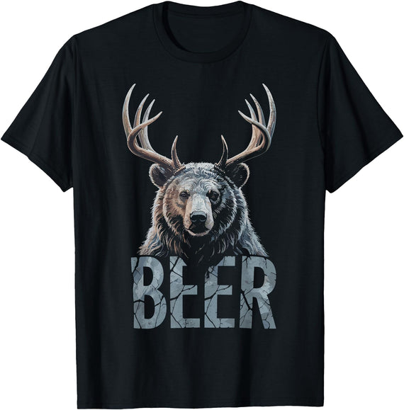 Beer Humor Tee Drinking Beer Dad Beer Lover Tee Funny Deer Bear Humor Tee Beer Drinking Party Joke T-Shirt - Black