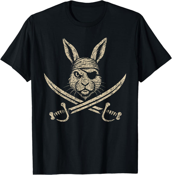 Vintage Pirate Rabbit and Crossbones Bunny Mom T-Shirt in Black