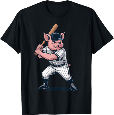 Funny Pig Playing Baseball Artwork Vintage Animal Baseballer T-Shirt