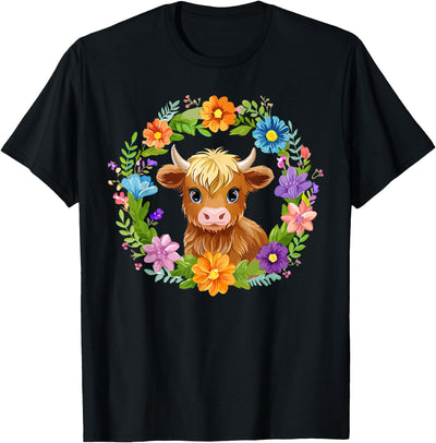 More Highland Cow Flowers Wreath Floral Farm Scottish T-Shirt