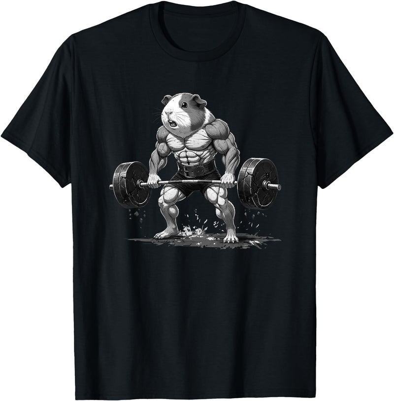 Strong Guinea Pig Lifting Fitness Workout Cool Muscular Guinea Pig Bodybuilder Fitness Power Gym T-Shirt - Black