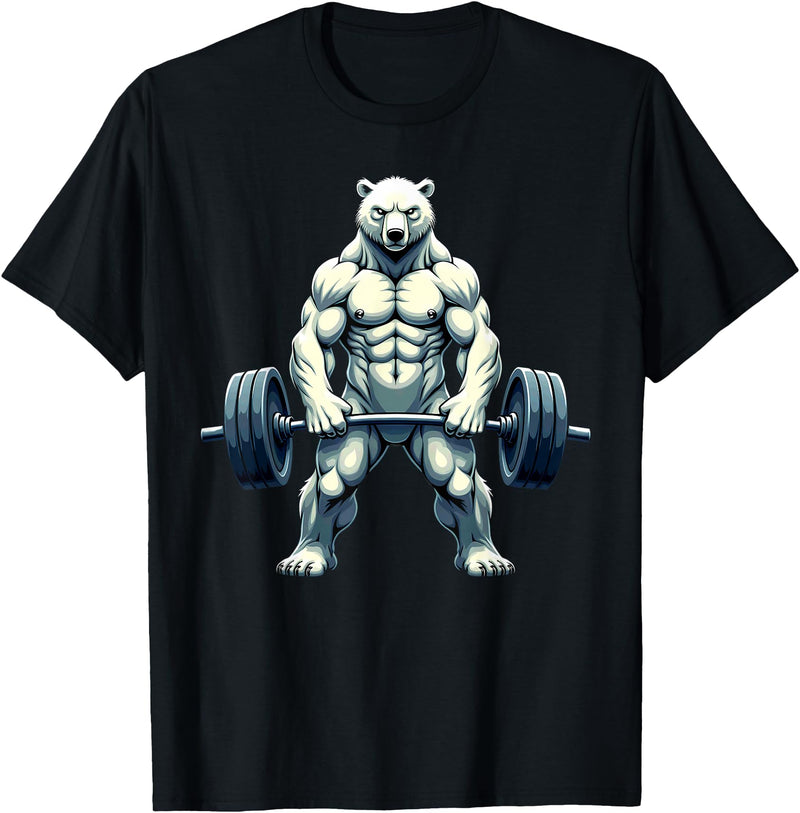 Fitness Polar Bear Gymer Bodybuilder Workout Gym Polar Bear Deadlift Weightlifting T-Shirt - Black
