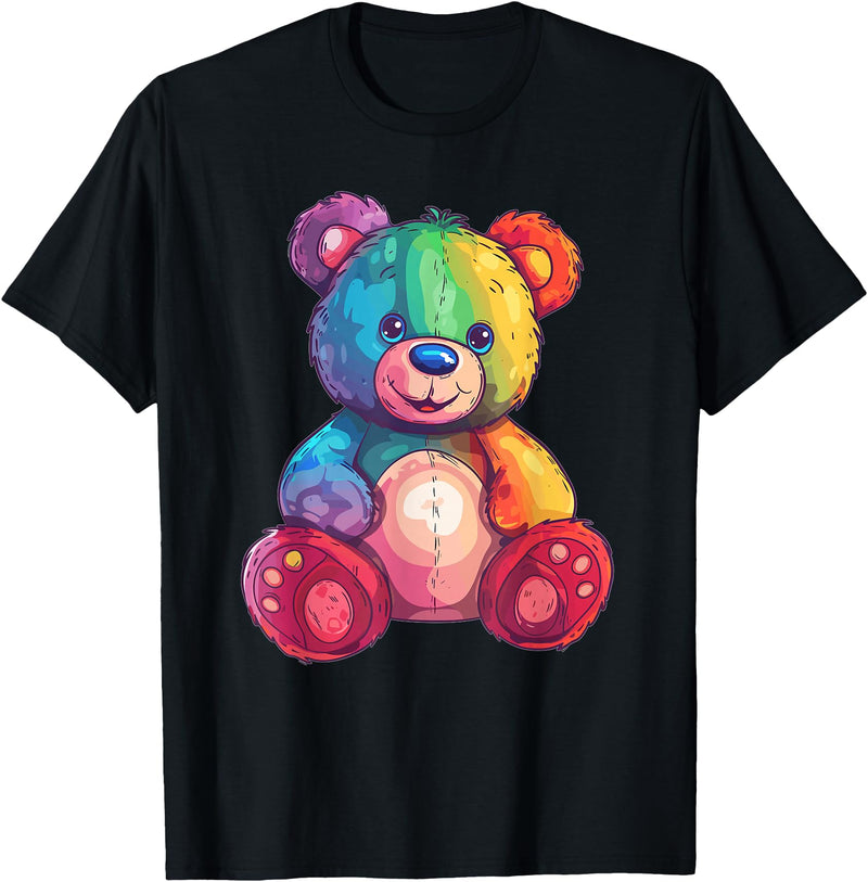 Cute Teddy Bear I Teddy Art I Kids Teddy Bear Colorful Teddy Bear T-Shirt - Black