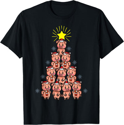 Cute Pig Christmas Tree Gift Farm Piggies T-Shirt