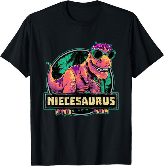 Wowsome! Niece Shirt Niecesaurus Matching Dinosaur Birthday Party T-Shirt - Black