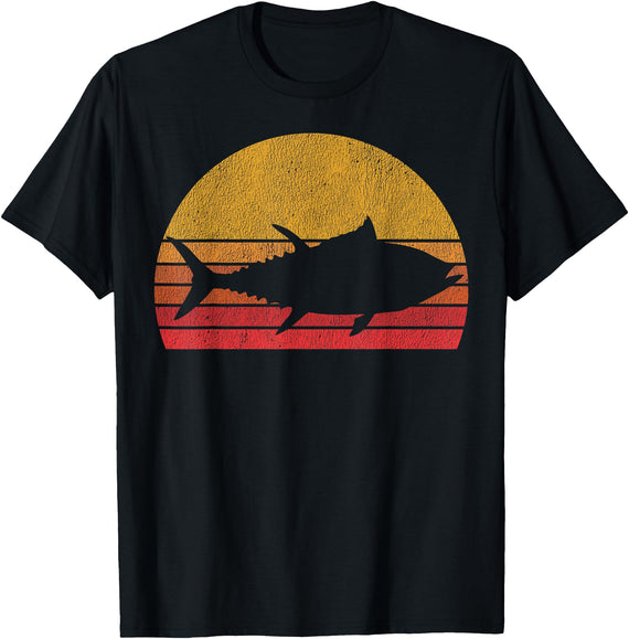 Tuna Fishing Apparel Co. Tuna Fishing Retro Sunset Bluefin Fisherman T-Shirt - Black