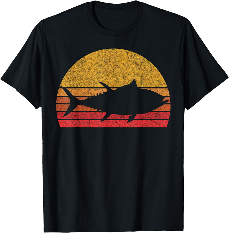 Tuna Fishing Apparel Co. Tuna Fishing Retro Sunset Bluefin Fisherman T-Shirt - Black