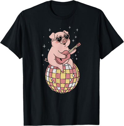 Funny Pig Disco Dancing Ball Groovy Retro 80s Costume T-Shirt