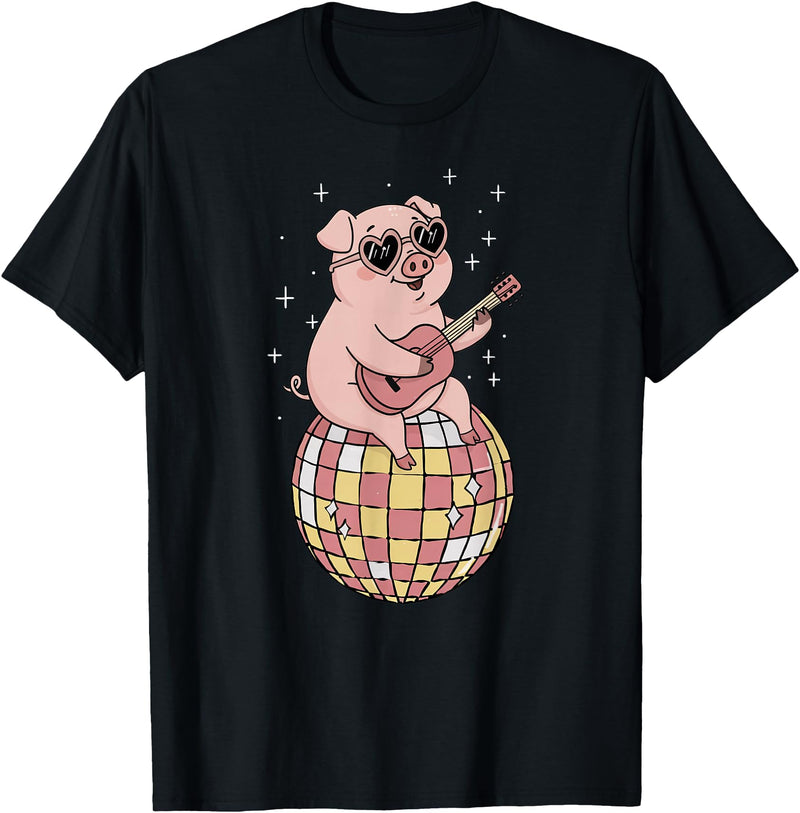 DiscoballAxis1 Funny Pig Disco Dancing Ball Groovy Retro 80s Costume T-Shirt - Black