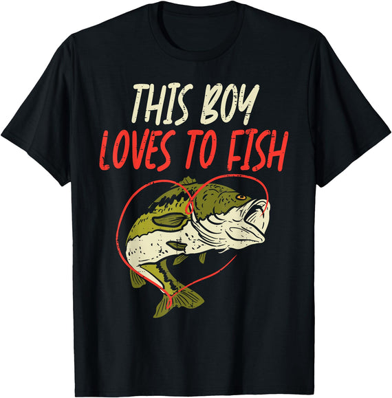 BoredKoalas Fish Fishing Shirts Fisherman Gifts This Boy Loves To Fish Bass Fishing Family Matching Men Gift T-Shirt - Black