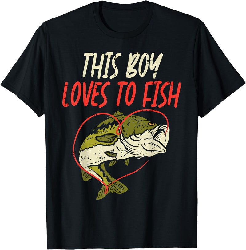 BoredKoalas Fish Fishing Shirts Fisherman Gifts This Boy Loves To Fish Bass Fishing Family Matching Men Gift T-Shirt - Black
