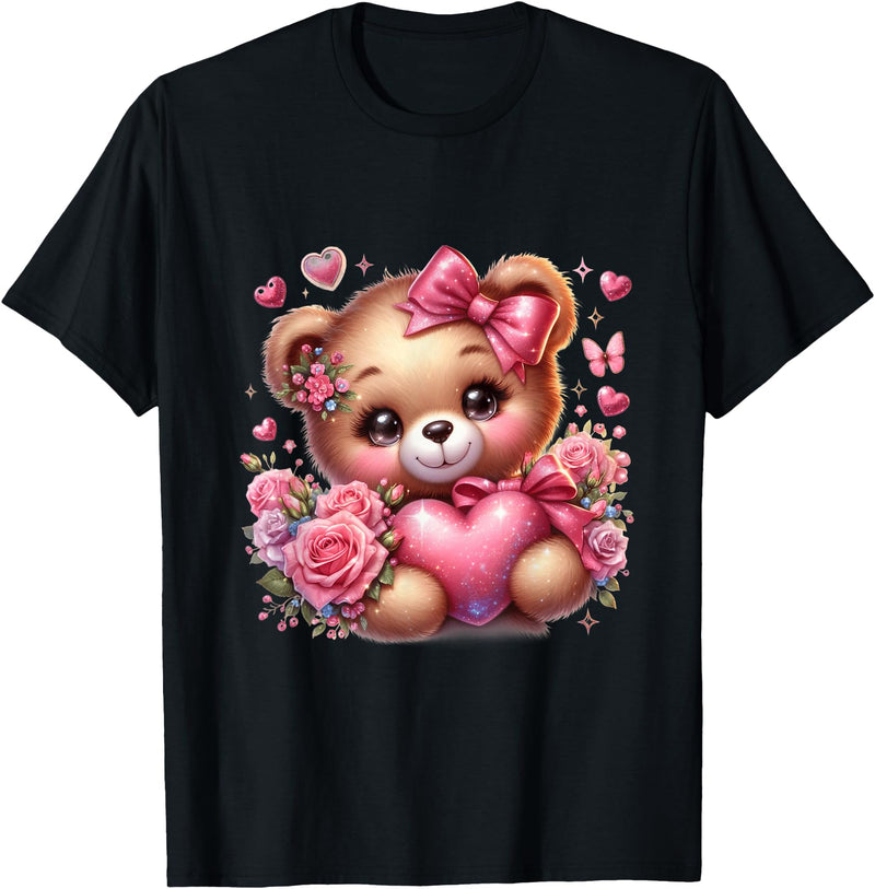 funny amazing valentine bear with heart T-Shirt - Black