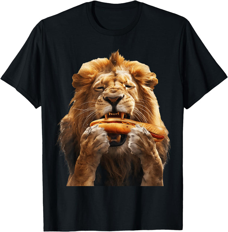 Animal Hotdog Design Lion Hotdog T-Shirt - Black