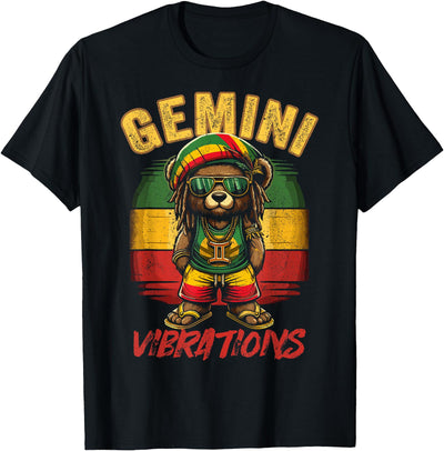 Gemini Vibes Rasta Reggae Teddy, Bear Island Beach Birthday for Men Women T-Shirt