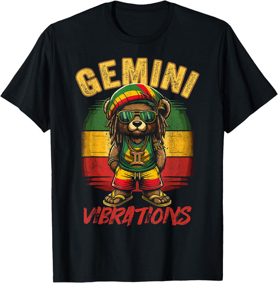 Gemini Men's Birthday King Rasta Apparel Gemini Vibes Rasta Reggae Teddy, Bear Island Beach Birthday T-Shirt for Men Women - As Pictured