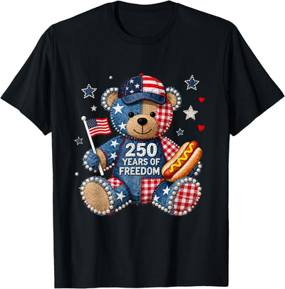 250 Years of Freedom Patriotic Bear USA Retro T-Shirt