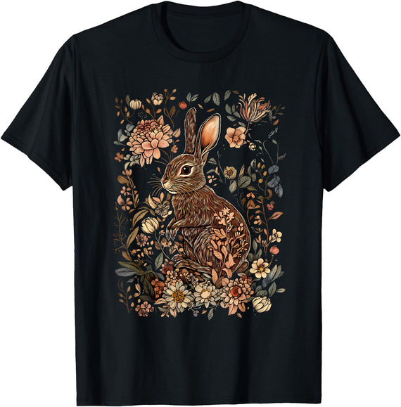 Cute Cottagecore Rabbit Lover Bunny Graphic T-Shirt in Black