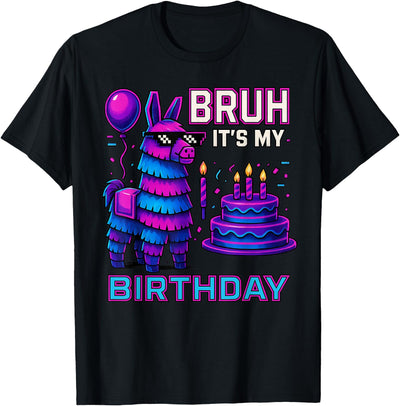 gaming gamer Birthday Llama Pinata Family Apparel Bruh It’s My Birthday Funny Llama Pinata Bday boy Kids Party T-Shirt