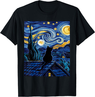 Cat Starry Night Van Gogh Cat Apparel Cat Starry Night Van Gogh Cat Art Lover Funny Cat T-Shirt