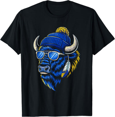Cow Buffalo Kids Boys Cool Buffalo Wearing a Beanie T-Shirt