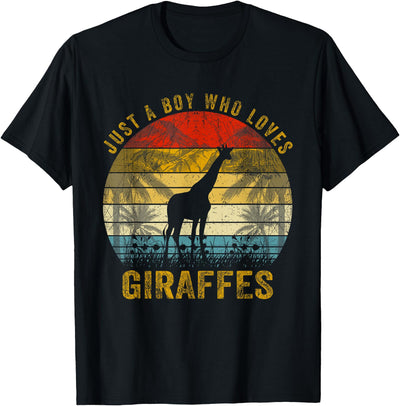 Vintage Just A Boy Who Loves Giraffe Lover Xmas Fathers Day T-Shirt