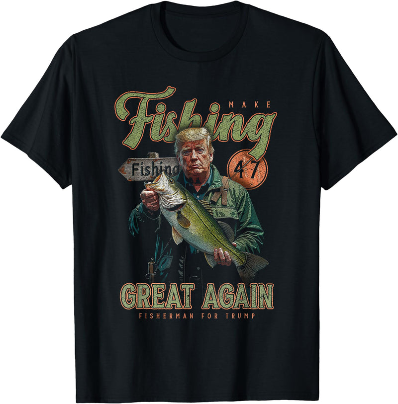 JRRTS Trump Fishing Designs Make Fishing Great Again Funny Bass Fishing Donald Trump T-Shirt - As Pictured