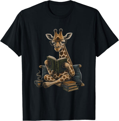 Giraffe Reading Book Graphic Artwork Design T-Shirt