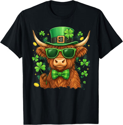 Lucky Highland Cow St Patricks Day Kat Mea Funny Heifer Cow T-Shirt